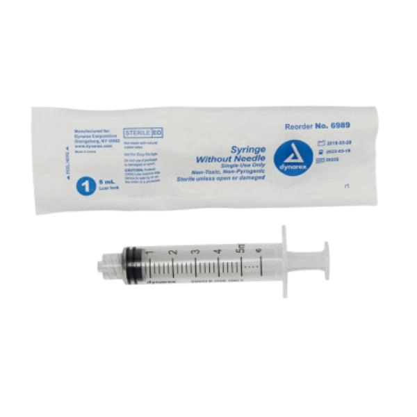 Dynarex Syringe without Needle - Non Toxic - Luer Lock, 5 cc, 10/100/cs 6989