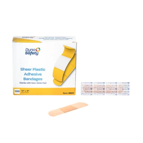 Dynarex Sheer Plastic Adhesive Bandages - Sterile, 3/4" x 3", 24/100/cs 3601