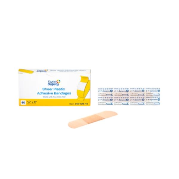 Dynarex Sheer Plastic Adhesive Bandages - Sterile, 3/4" x 3", 100/16/cs 3601UB-16