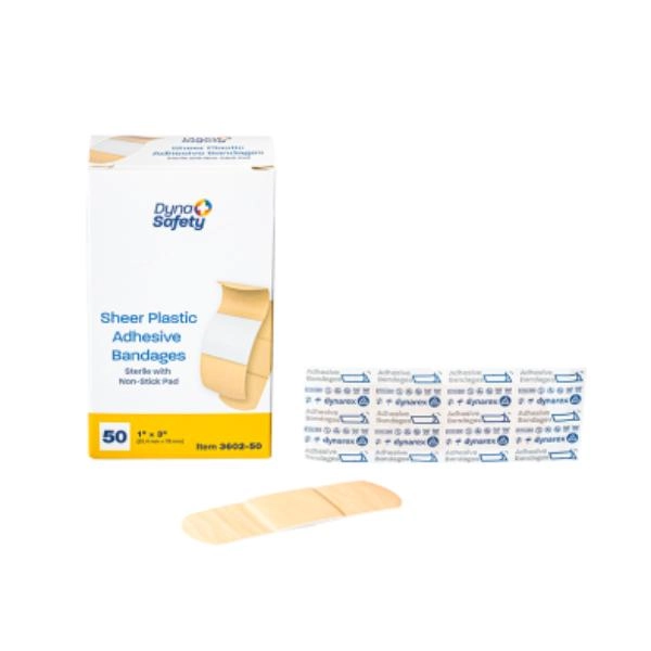 Dynarex Sheer Plastic Adhesive Bandages - Sterile, 1" x 3", 50/50/cs 3602-50
