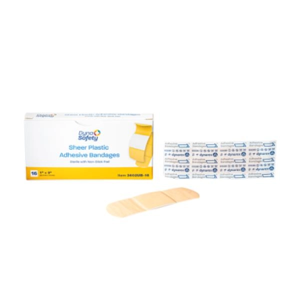 Dynarex Sheer Plastic Adhesive Bandages - Sterile, 1" x 3", 100/16/cs 3602UB-16