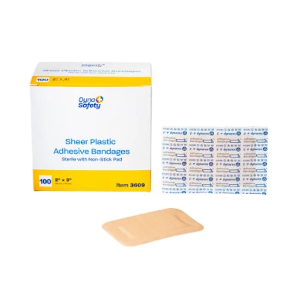 Dynarex Sheer Plastic Adhesive Bandages - Sterile, 2" X 3", 24/100/cs 3609