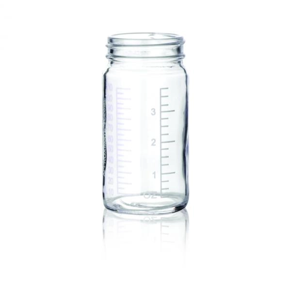 DWK Life Sciences 125 mL Kimble Clear Glass AC Medium Round Bottles Without Caps Cs/144 5810448B