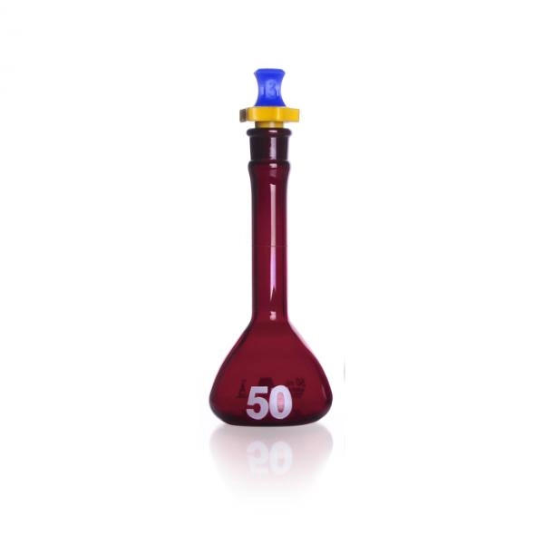 DWK Life Sciences 50 mL Kimble Ray-Sorb Volumetric Flask Amber Class A Heavy Duty Cs/6 92822P-50