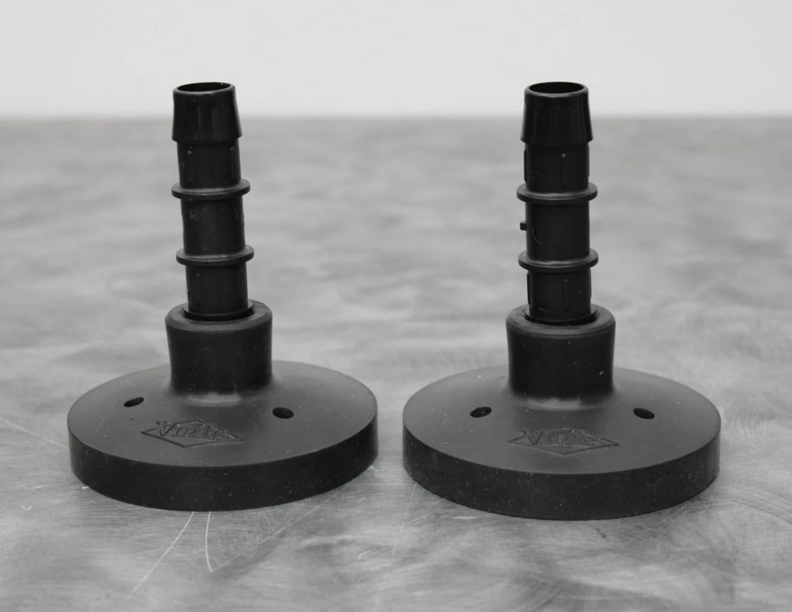 x2 VirTis Wide Mouth Freeze Drying Flask Snap-On Lids w/Straight Nylon Adapters