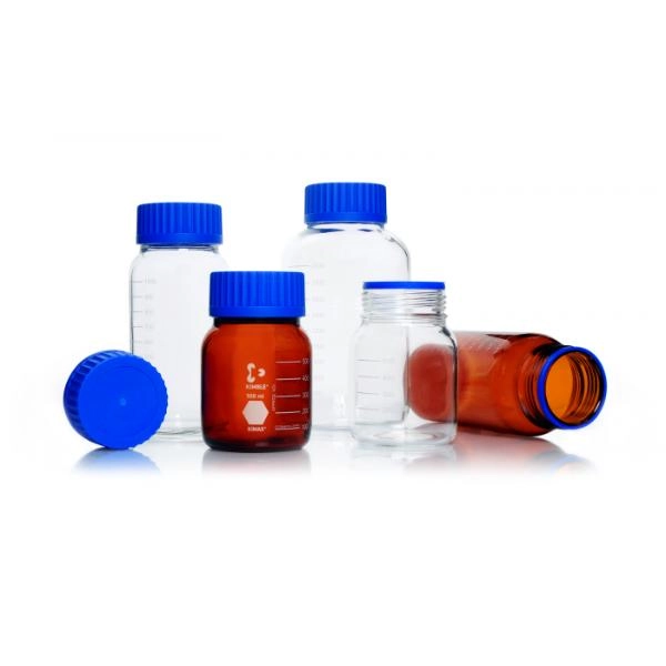 DWK Life Sciences 500 mL Kimble GLS 80 Laboratory Bottle, Wide mouth, Amber Cs/4 14394-0500