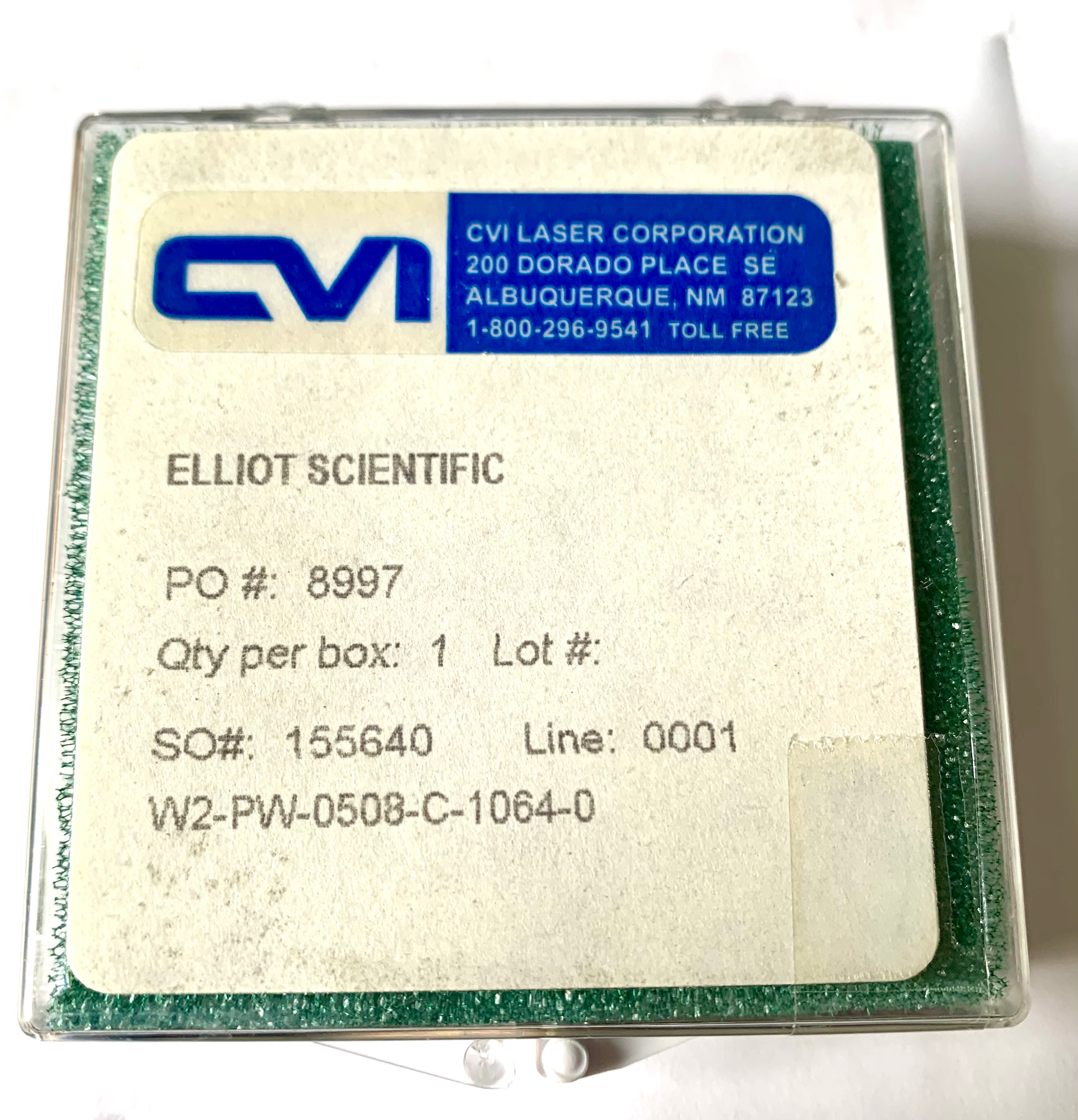 CVI Laser Corp 12.7 mm AR-Coated Optical Window – 1064 nm, 2 AR Surfaces, Unused