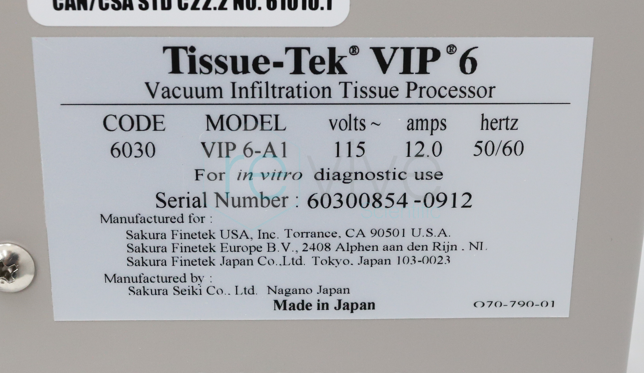 Vip Processor Sakura Tissue-Tek VIP 6 Automated Tissue Processor 6-A1 | LabX.com