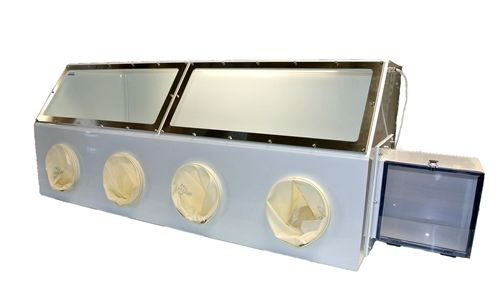 Cleatech Glovebox, Four port, White Polypropylene with Tempered Glass Window